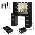 thumbnail image 3 of TEENFON Large Vanity Set with LED Lighted Mirror & Power Outlet, Makeup Vanity Desk with 7 Drawers, 4 Shelves and 5 Hooks, Vanity Table for Bedroom, Black, 3 of 8