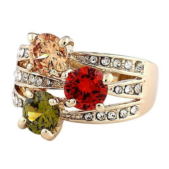 Skymirror Women's Luxury Cubic Zirconia Crystal 9K Gold Plated Ring Cocktail Party Jewelry