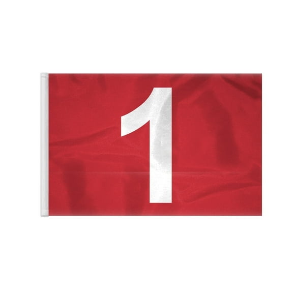 AGAS 14x20 inch Numbered Golf Flag with Tube Inserted No 1, Red with White Numbers, Mini Putting Green Flags for Yard, 200D Nylon Mini Pin Flags, 14"x7/8" dia Tube Fits all Standard Flagpoles