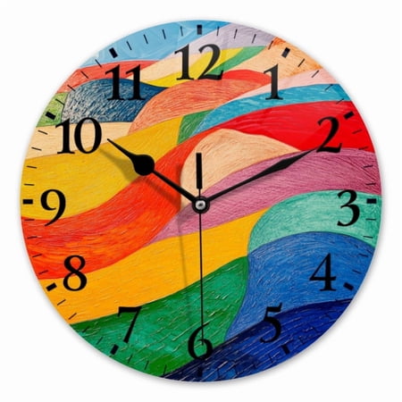 10 Inch Wall Clock Battery Operated Square Clock for Office, Kitchen, Outdoor, Living Room, Stunning Rainbow - Hued Waves