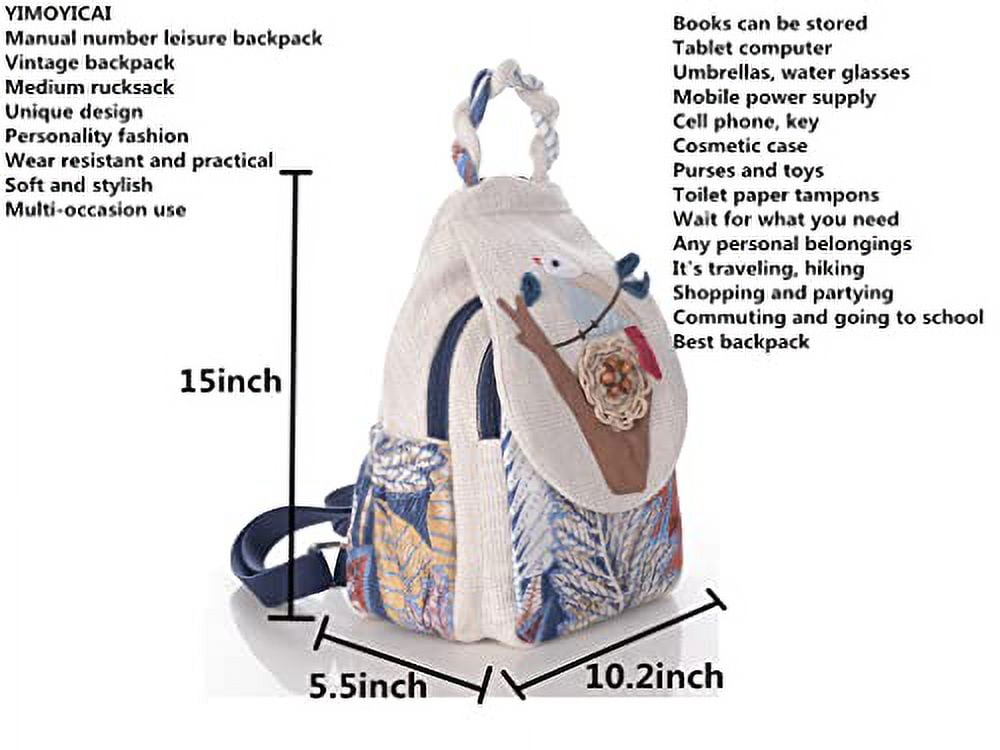 YIMOYICAI Backpack Purse for Women Girl's Convertible Sling Bag Boho Hippie Embroidered Woven Canvas with Woven Cotton Perfect Small Sling Bag Bird's Nest
