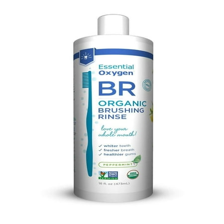 Organic Brushing Rinse Toothpaste Mouthwash for Whiter Teeth, Fresher Breath, and Healthier Gums, Peppermint 16 fl. oz, Contains 1 - 16 fluid ounce.., By Essential (Best Fluoride Rinse For Sensitive Teeth)