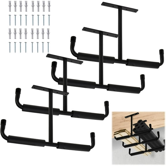 4 Pack Overhead Garage Storage Hooks, 16.5" Heavy Duty Ceiling Mount Hangers, Double T-Bar Metal Ladder Ceiling Racks, Hanging for Bike, Pipe Lumber, Fishing Rod, Sports Equipment