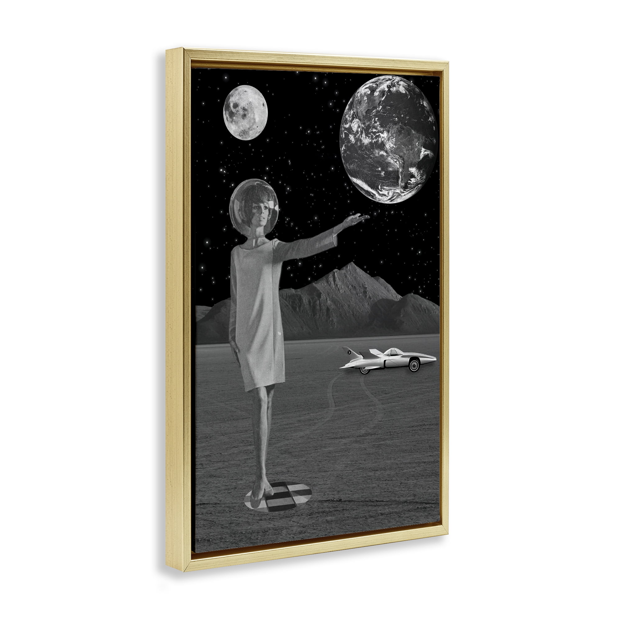 On A Mission Retro Space Gold Framed Floater Canvas Wall Art, design by Elo Marc