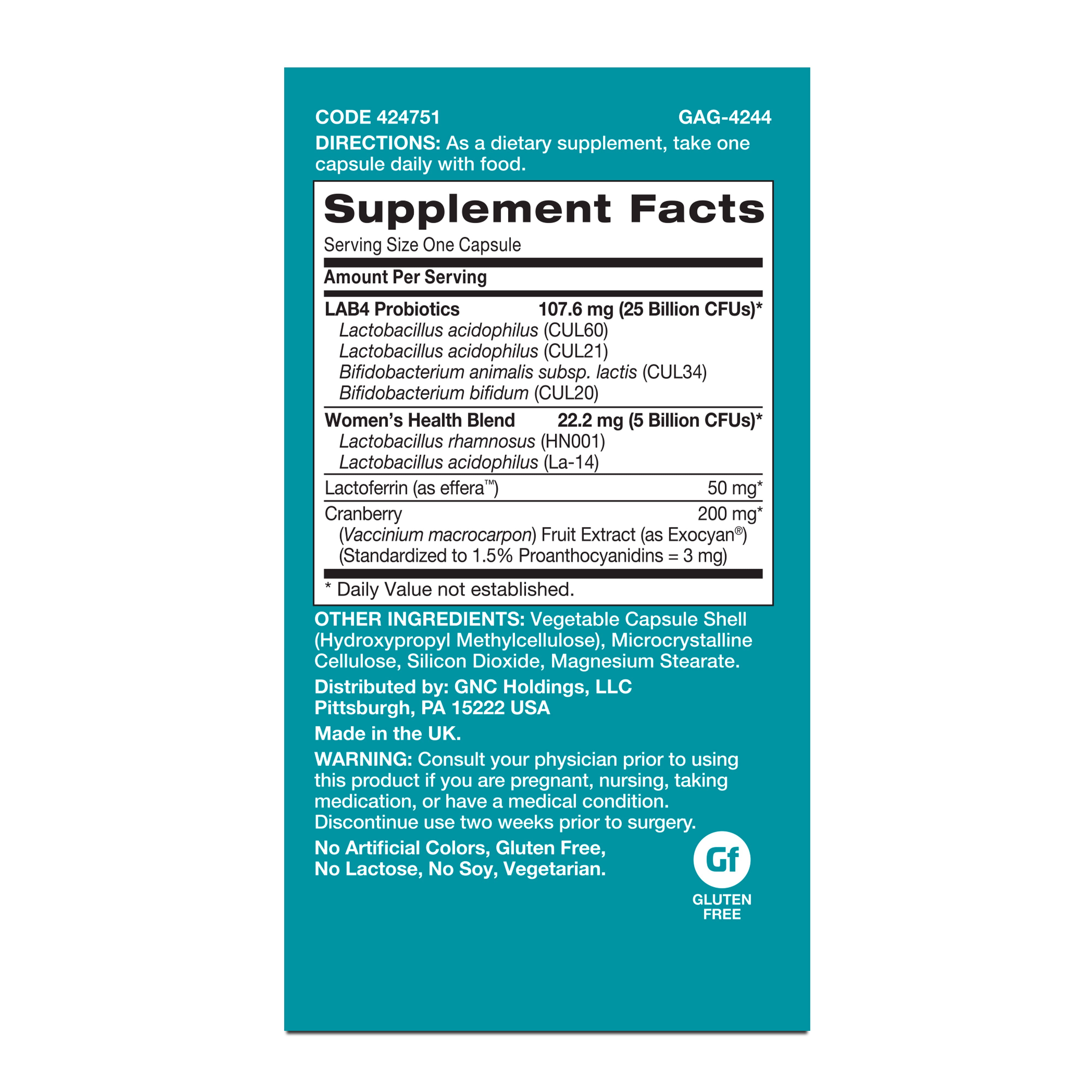 GNC Gut Health Women's Probiotic Dietary Supplement, 30 Billion CFUs, 60 Capsules