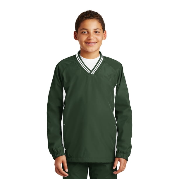 Camiseta cortavientos raglán con cuello en V para jóvenes Sport-Tek®. YST62 Verde Bosque/Blanco L deporte-tek YST62