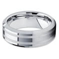 thumbnail image 2 of 8mm Polished Silver Tungsten Carbide Wedding Band Matte Double Groove Beveled Edge Unisex Ring 10, 2 of 3
