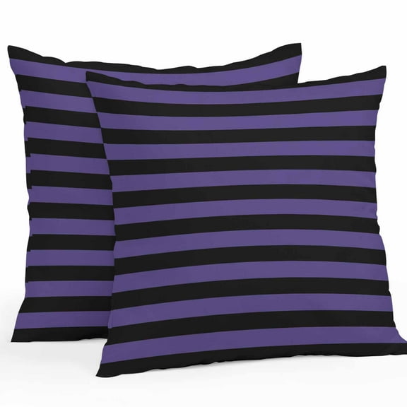 Outdoor Waterproof Pillow Covers Modern Black Purple Stripe Decorative Throw Pillow Protectors,Halloween Minimalist Line Pillowcase Cushion Cases for Patio Sofa Garden Couch,16x16in,Pack of 2
