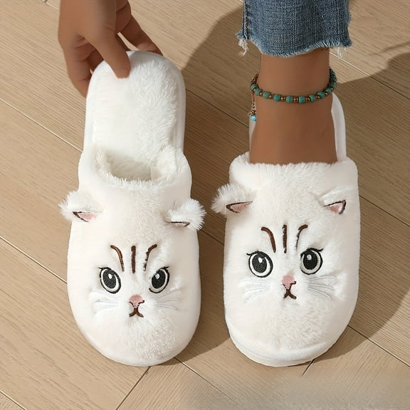 Cute Cartoon Cat Slippers for Women Indoor Outdoor Warm Plush Fuzzy Slippers Couples Fashion Non Slip Sole Shoes House Slippers