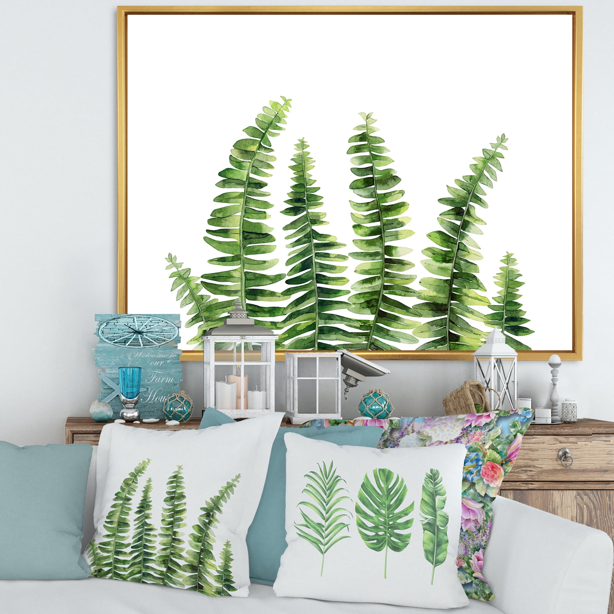 Designart 'Fern Plant Leaves Detail II' Farmhouse Framed Canvas Wall Art Print