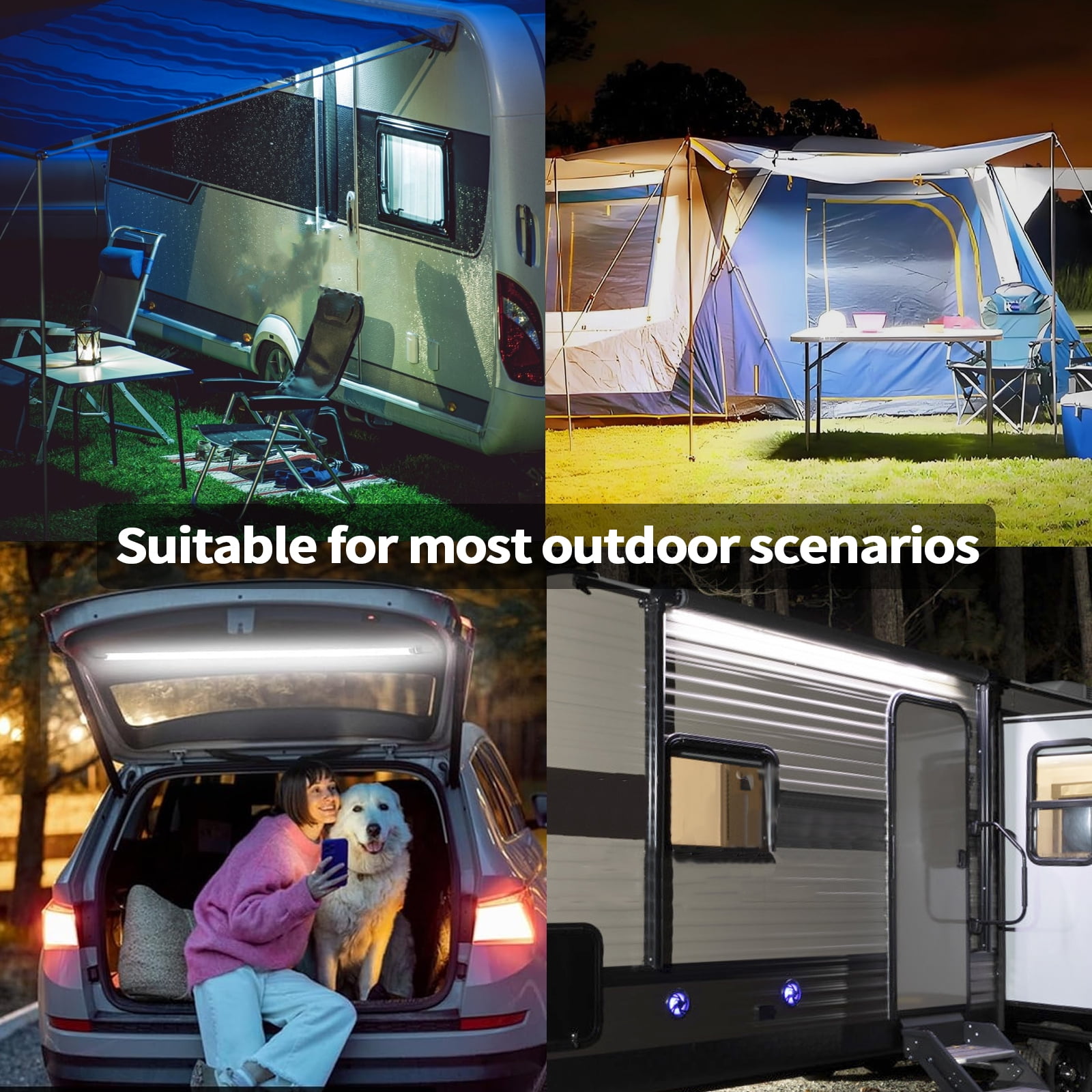 12v Led Light Strip RV Awning Lights with 2835 LED Chips Cabinet Lights, Waterproof IP65 Camping Light Flexible Strip for Outdoor Camping and Overland