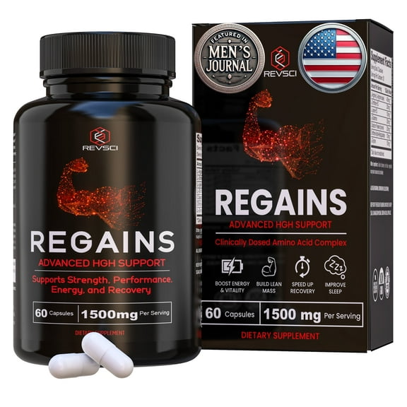 Regains HGH Supplements for Men & Women, Muscle Building Human Growth Hormone by REVSCI, 60 Capsules