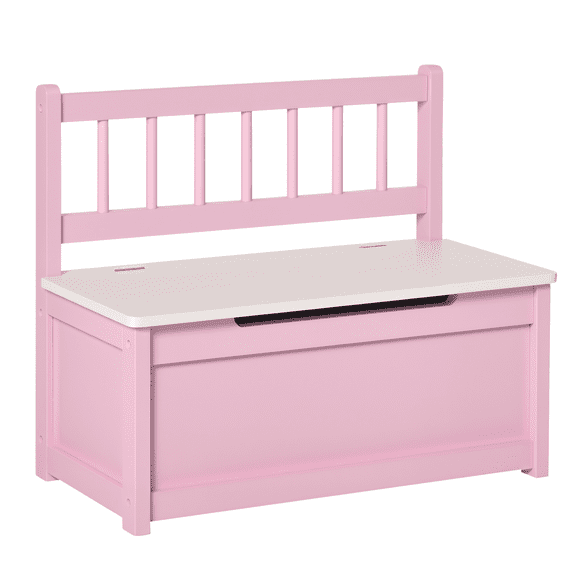 Pink MDF & Pinewood Toy Box Storage Chest with Pneumatic Lid - Kids' Room Organizer, 23.5" x 11.8" x 19.8" - Versatile Seating & Storage Solution