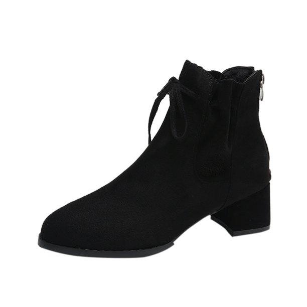 NECHOLOGY Botas Mujer Adulto Femenino Zapatos Botines para mujer Botines de mujer Moda de otoño e invierno de sólido Cómodo Tacón cuadrado Tacón grueso Cremallera trasera (Black, 6.5)
