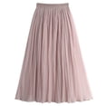 thumbnail image 2 of THDHVS Maxi Skirt,Ribbed Mesh Pleated Ice Silk A Line Flared Midi Skirt Casual Elegant Style for Summer,Flowy Skirts for Women Pink Free Size, 2 of 5