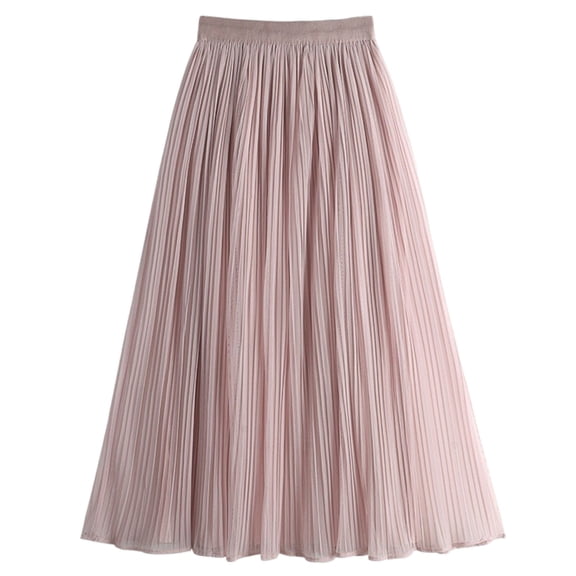 Women's High Waisted Midi Pleated Skirt Elastic Waist A-Line Flowy Mesh Tulle Skirt Elegant Lightweight Breathable Casual Daily Wear Office Work Party Swing Skirt