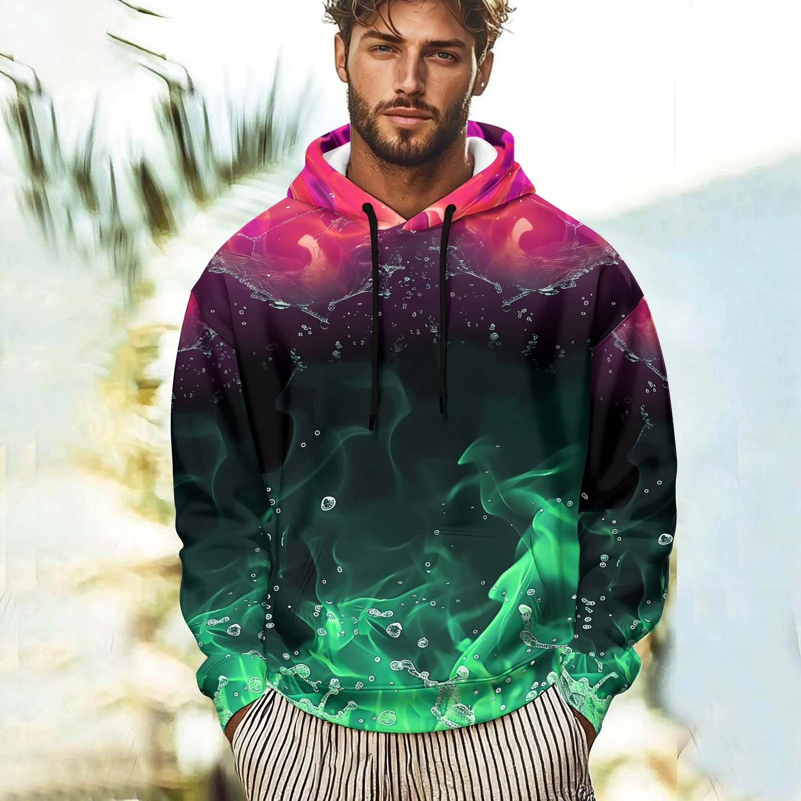 Enjoytime Oversized Hoodie Flame Printing Long Sleeve Pullover