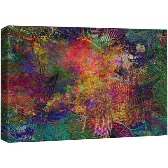 wall26 Canvas Print Wall Art High Contrast Geometric Pattern Collage Abstract Shapes Digital Art Modern Art Chic Scenic Colorful Multicolor Dark for Living Room, Bedroom, Office - 12"x18"