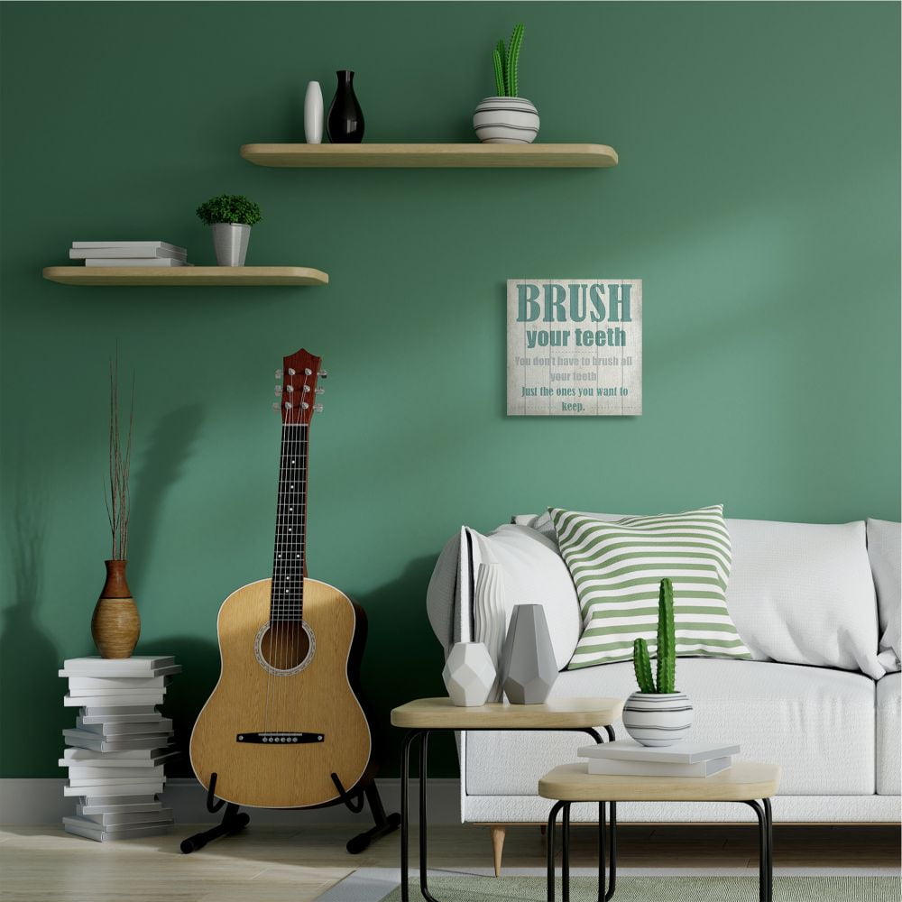 Stupell Industries Brush Your Teeth Funny Word Bathroom Wood Textured Design Canvas Wall Art by Kimberly Allen