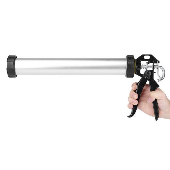 Qiilu Caulking Gun, Silicone Caulking Gun ,1pc Aluminum Tube Silicone Caulking Gun 600ml Caulk Tool with 10 Nozzles