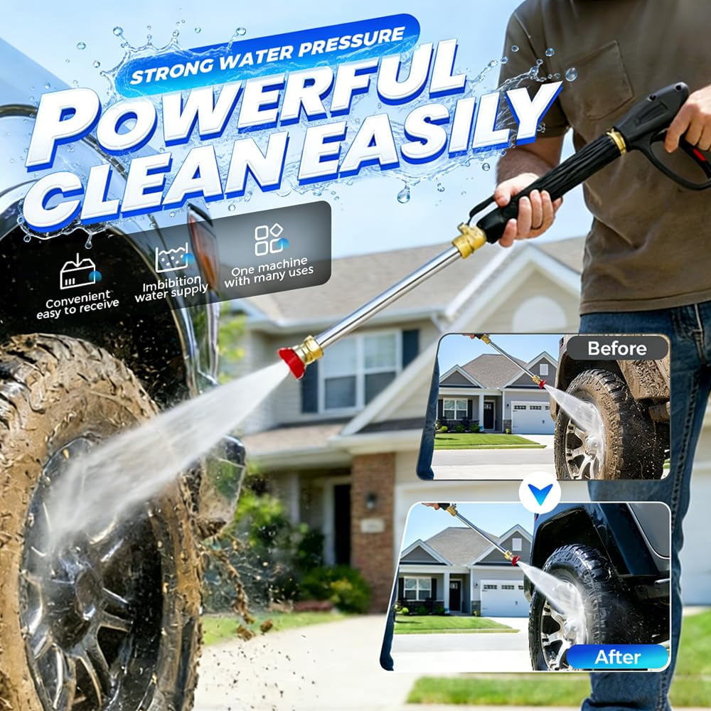 Jet Nozzle for Garden Hose – High Pressure Hose Nozzle with 2 Nozzles for Patio(Black)