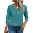 thumbnail image 6 of V-Neck Blouses for Women Dressy Casual 3/4 Length Sleeve Womens Work Tops Button Down Shirts Solid Color Basic Tunic Tee Shirts Loose Pullover, 6 of 8