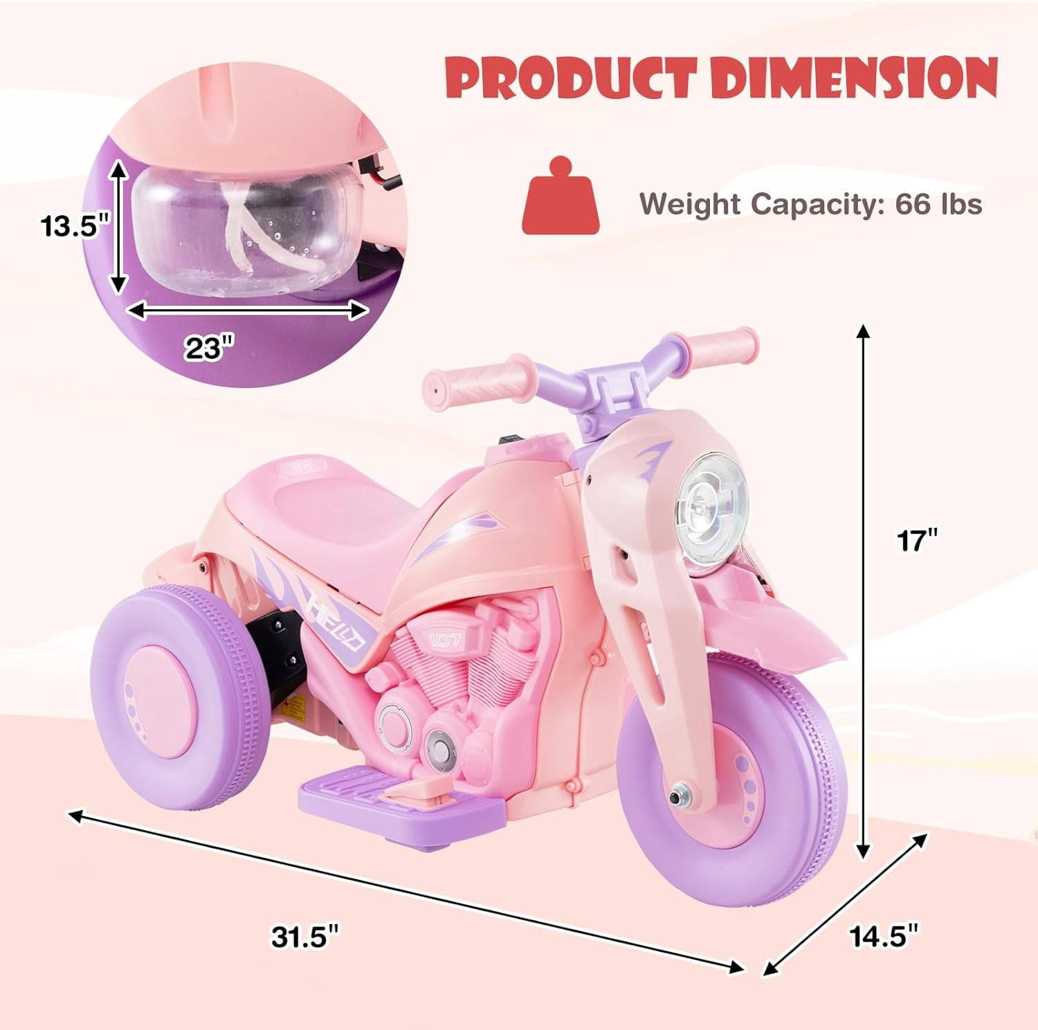 OLAKIDS Kids Motorcycle, 6V Electric Ride On Car with Automatic Bubble Function, Foot Pedal, Headlight, Music, 3 Anti-Skip Wheels Vehicle for Children, Toddler Ages 3+ (Violet)