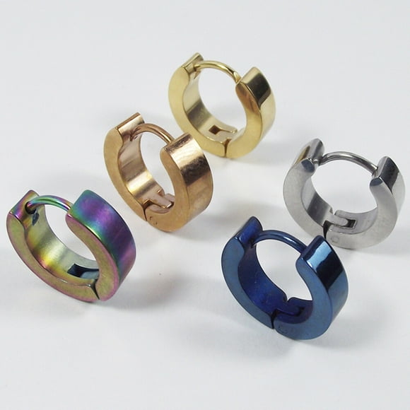 WASHWEPE 5Pairs Stainless Steel Men Earrings Round Ear Studs Assorted Colors Fashion Decoration