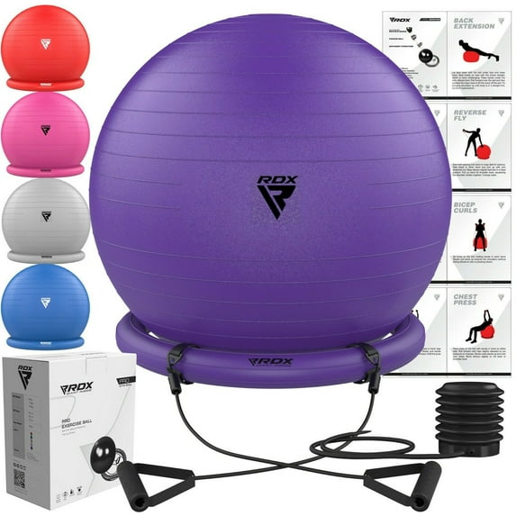 RDX Exercise Ball with Resistance Band Stability Ring, Anti-Burst Premium PVC Swiss Ball with Quick Pump for Yoga Pilates Balance Fitness Birthing Pregnancy Home Gym Workout Training, Supports 250kgs