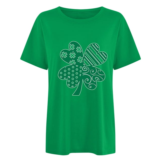 Penkiiy Mode Dames Imprimé Saint-Patrick Manches Courtes Col Rond Chemise Femme Décontractée Ample TP Vert