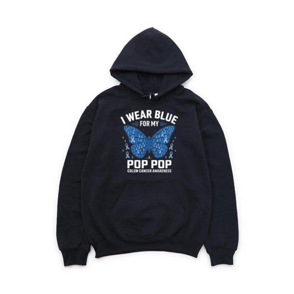 I Wear Blue Pop Pop Colon Cancer Awareness Family Support Ribbon Hoodie, for men & women, up to size 5XL