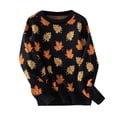 thumbnail image 1 of UJNDER Chandail Décontracté à Manches Longues, Col Rond, Motif Feuille d'Érable, Automne Hiver, Noir G, 1 of 4
