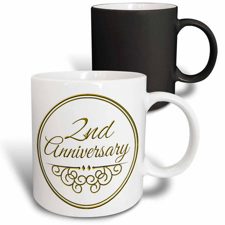 

3dRose 2nd Anniversary gift - gold text for celebrating wedding anniversaries 2 second two years together Magic Transforming Mug 11oz