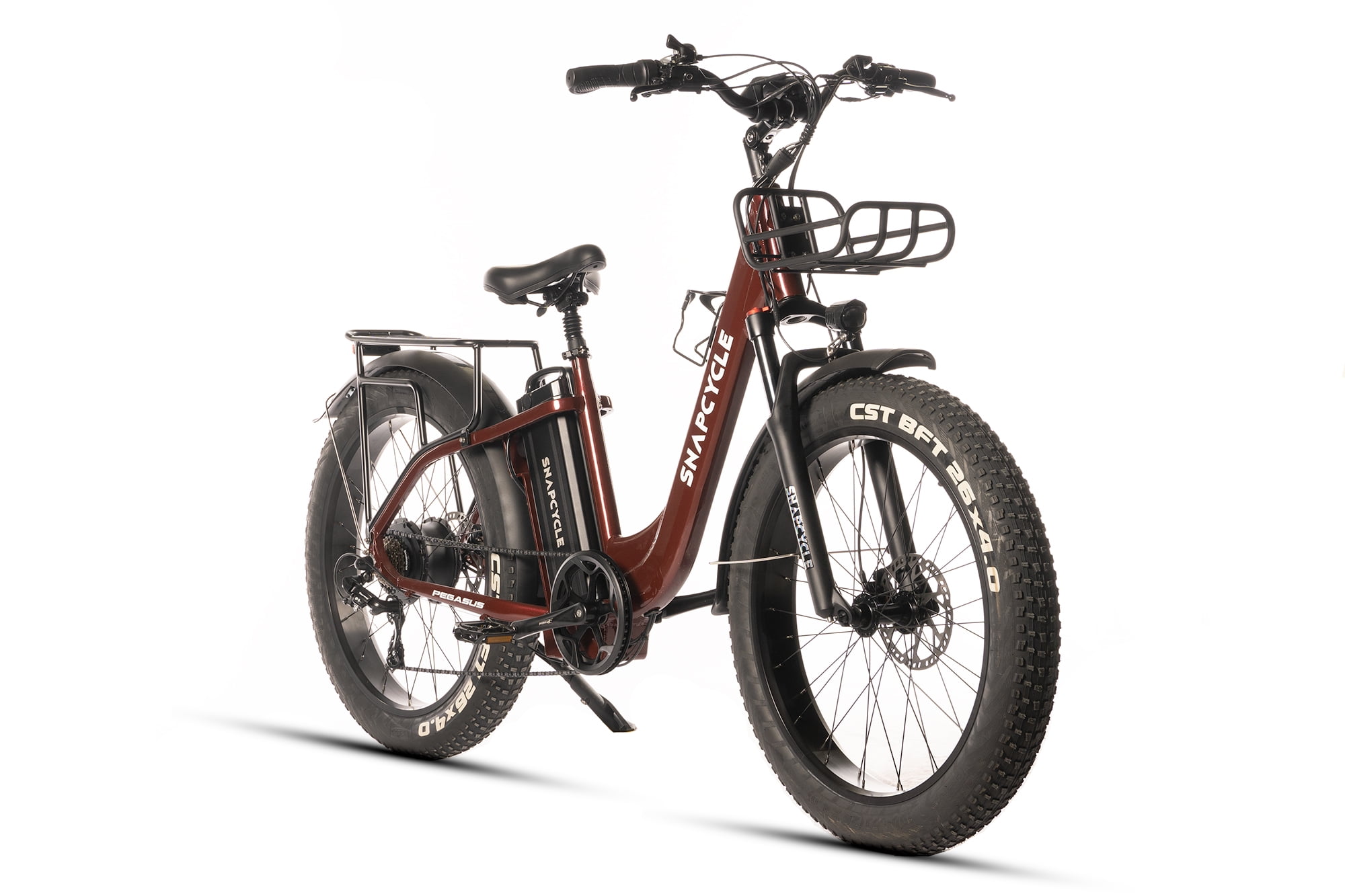 Snapcycle Pegausus Electric Bike for Adults, 750W Peak Motor, 28MPH with 26" x 4.0 Fat Tire Step-Thru Ebike, 48V 15AH Removable Battery, Red