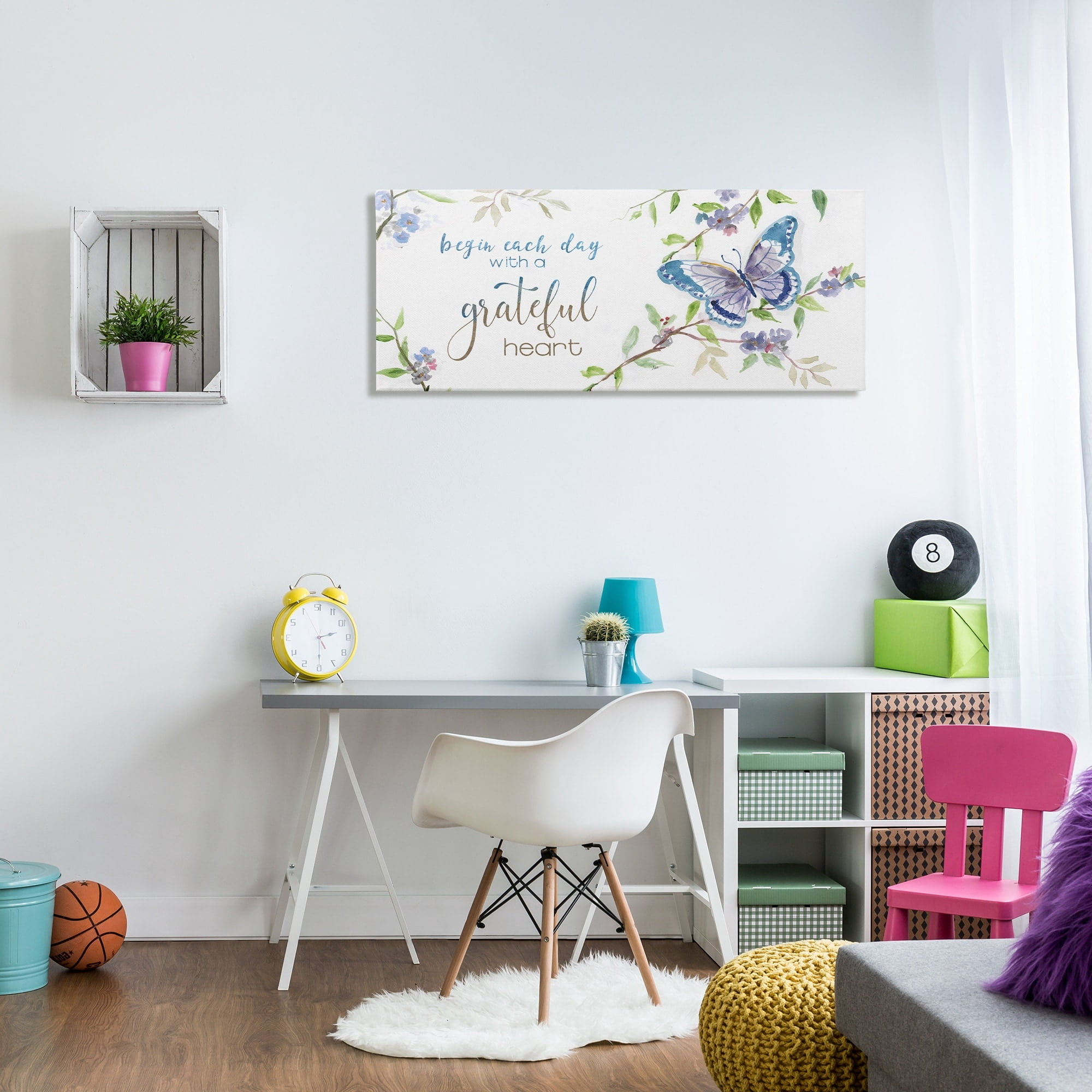 Stupell Industries Begin Day with Grateful Heart Floral Blossom Motivational,48 x 20, Design by Nan