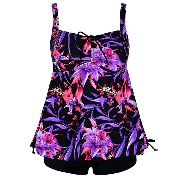 Angelique - Plus Size Bright Tropical Flower Tie Back Fashion Swimsuit ...