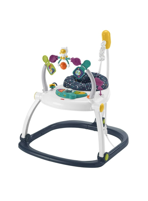 Fisher-Price Baby Bouncer Activity Center Jumperoo SpaceSaver with Lights & Sounds, Astro Kitty