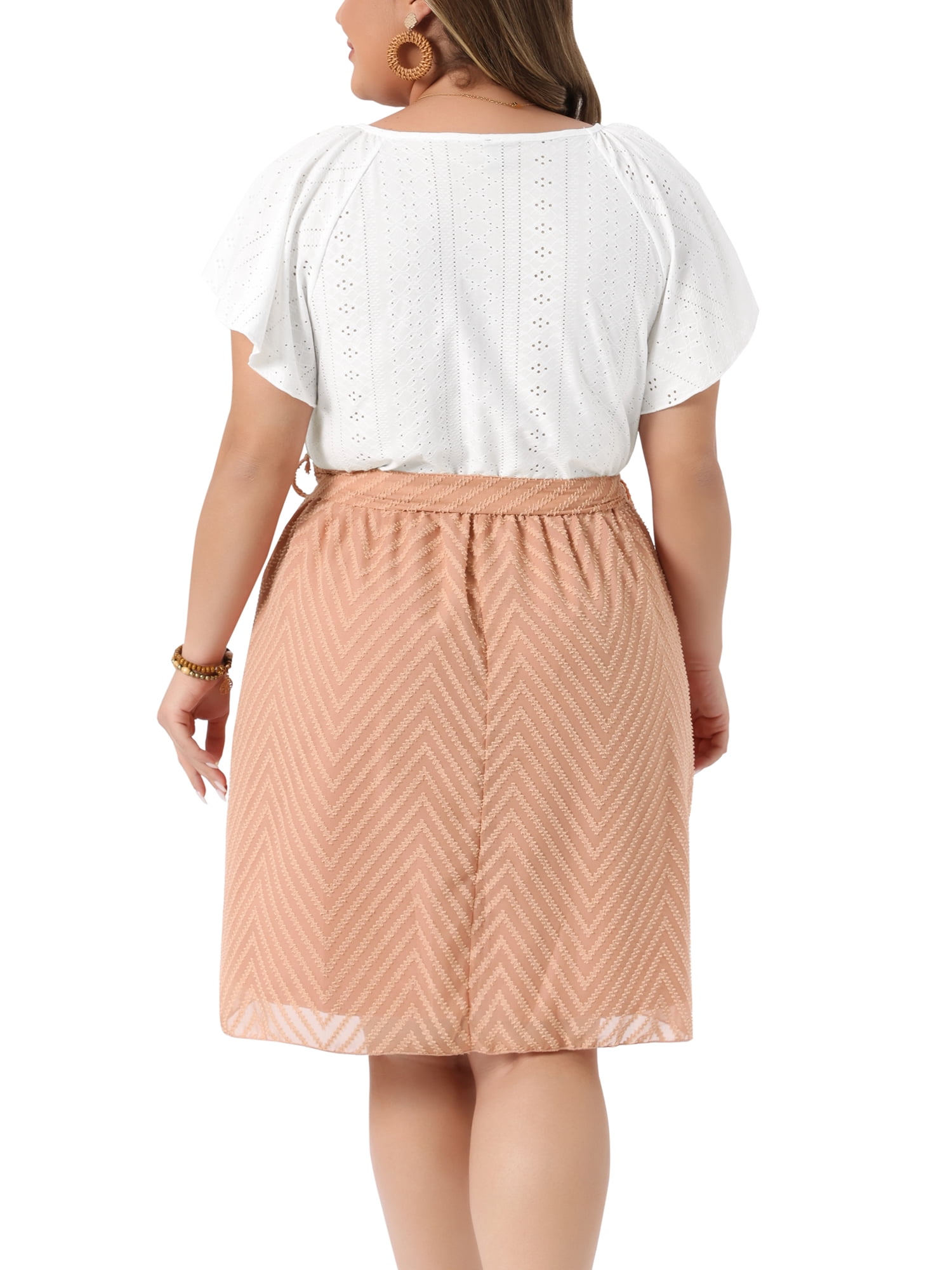 DARING DIVA Women's Plus Women's Dress Eyelet Swiss Dots Ruffle Sleeve 1X White