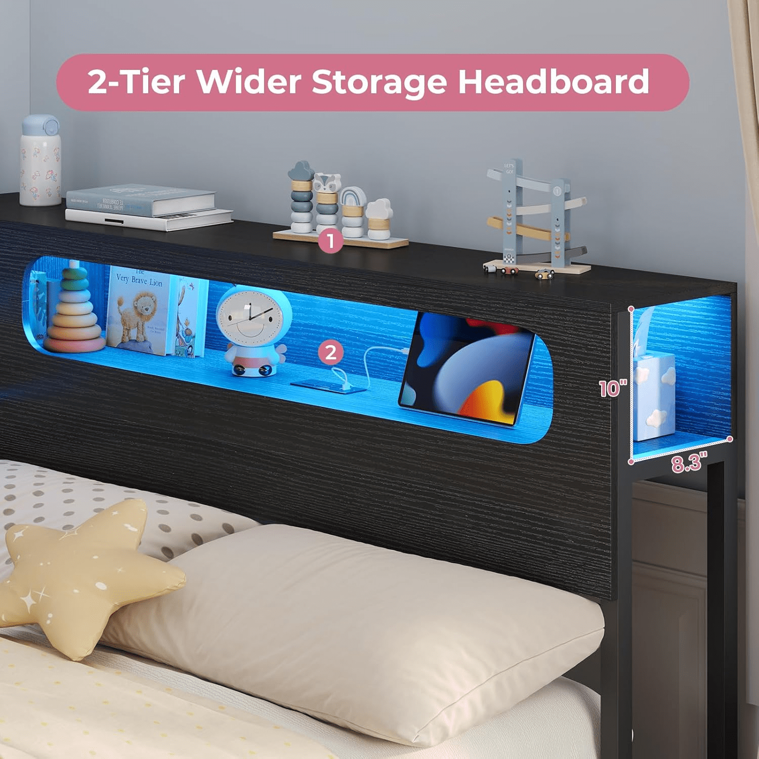 Kicode, Twin Corner Bed Frame with Storage, Size: Twin, Black