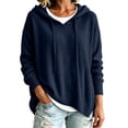 thumbnail image 2 of Womens Sweaters with Hood Knit Warm Oversized Casual Long Sleeve Fall Winter Pullover Sweaters Navy L, 2 of 9