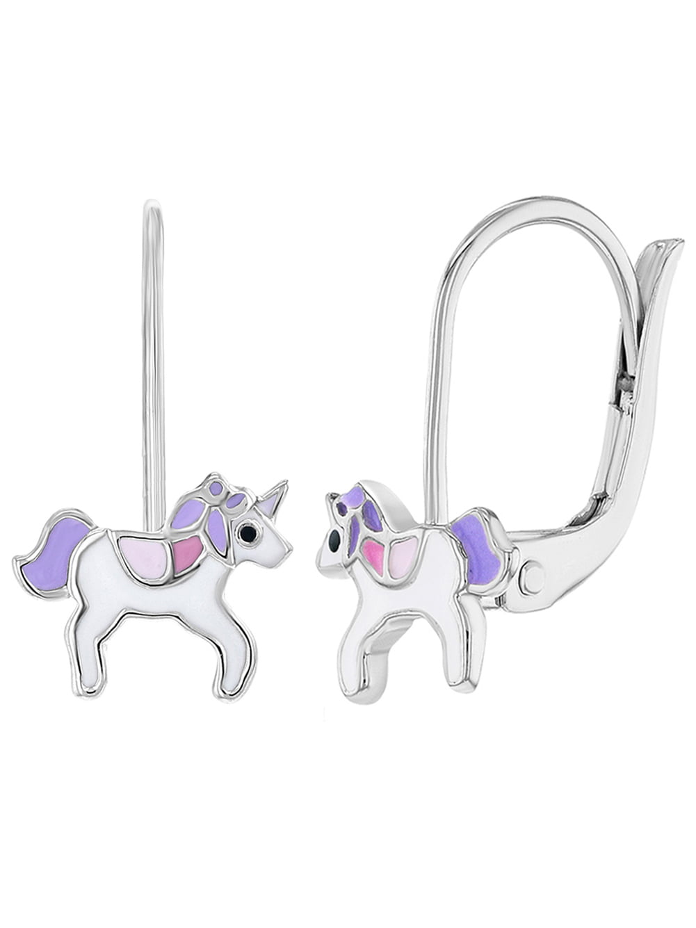 925 Sterling Silver Pink Purple Baby Unicorn Kids Girls Stud Earring Gift Set 