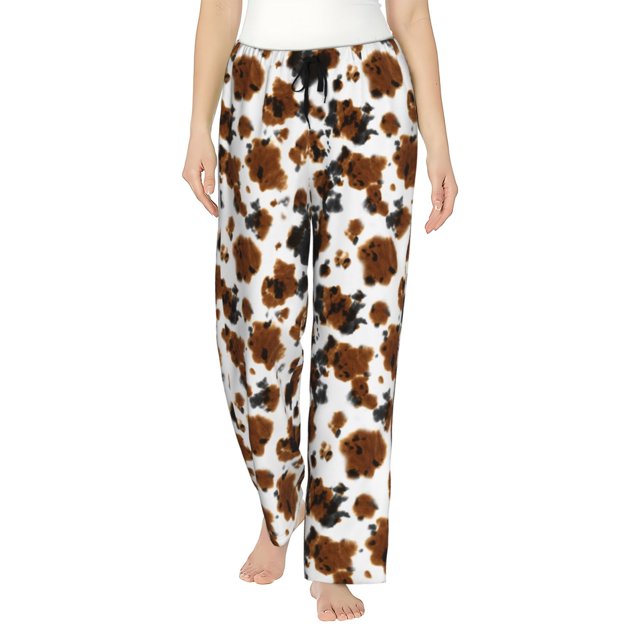 Fotbe Cow Tie Dye Pantalones de Pijama para Mujer, Pantalones de Dormir, Pantalones Pj con Cordón y Bolsillos-3X-Large