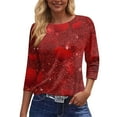 thumbnail image 4 of Fgvctg Valentine's Day Tops for Women 2025 Casual Crewneck 3/4 Length Sleeve Shirt Date Night Pullover Romantic Tops Oversized Love Heart Print Half Sleeve Blouses Light pink M, 4 of 5