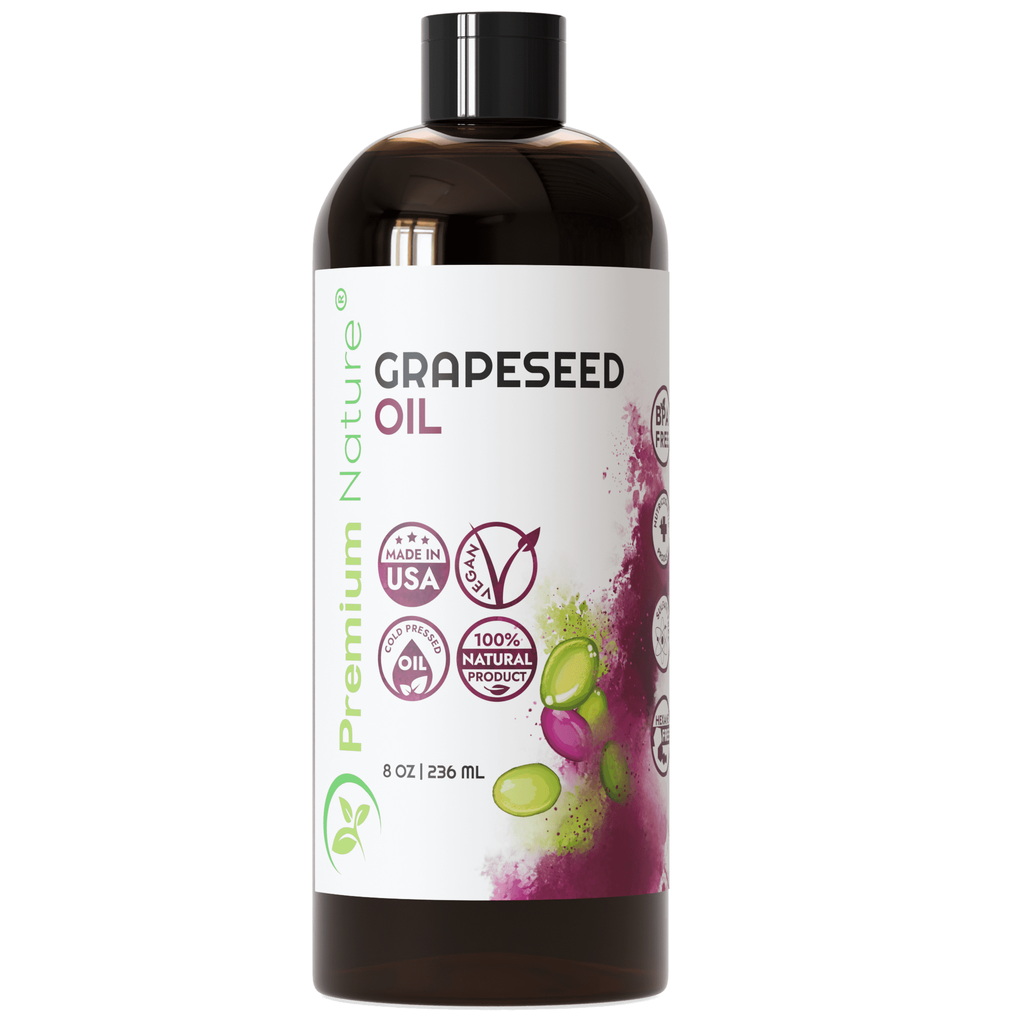 Grapeseed Oil for Skin & Hair - 100% Pure Cosmetic Grade, Lightweight Moisturizing Oil for Face, Body & Hair Care – Hexane Free, Cold Processed, Unscented - 8 fl oz