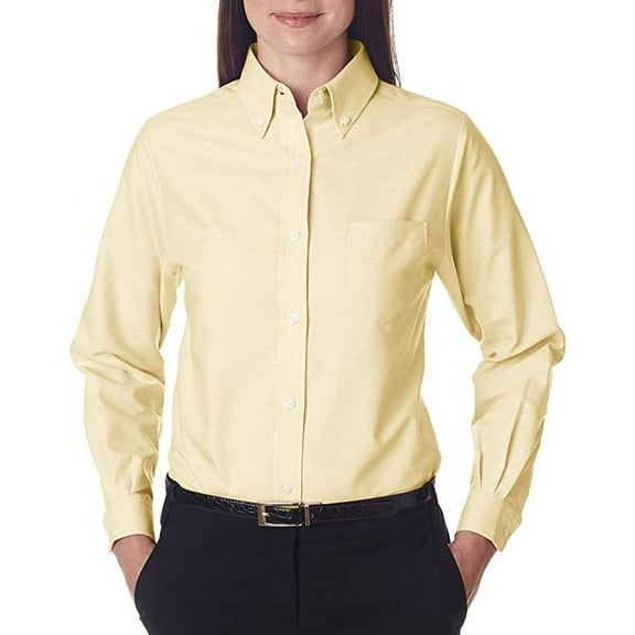 UltraClub Women's Wrinkle-Free Long Sleeve Oxford Shirt 8990 Butter 3XL