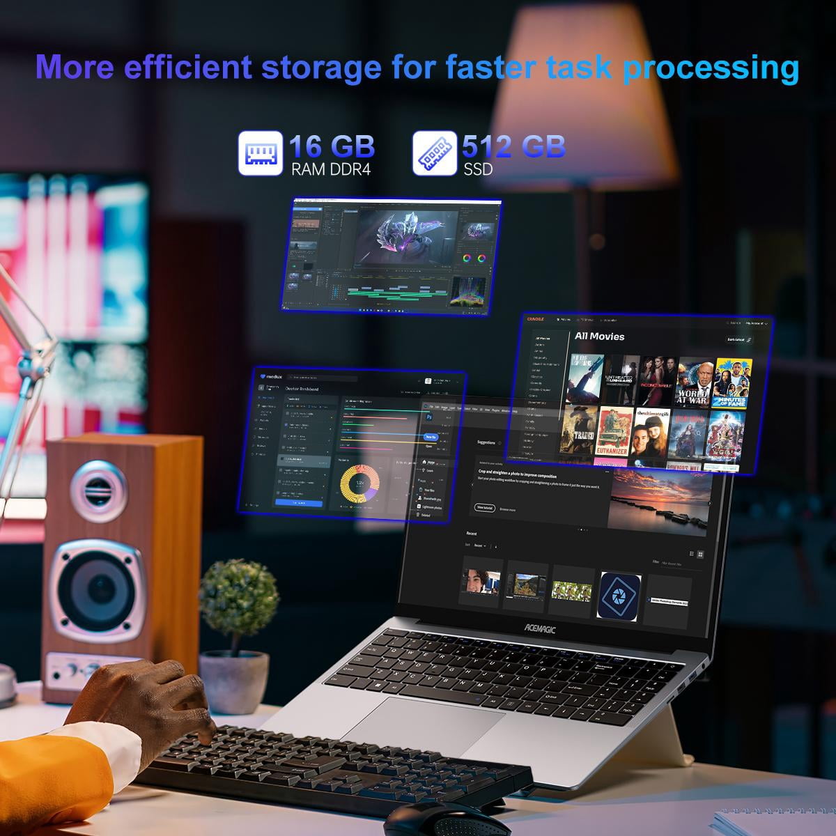 Laptop 15.6 in FHD Gaming Laptop AMD Ryzen 5 7430U 16GB DDR4 512GB SSD with Windows 11 Pro