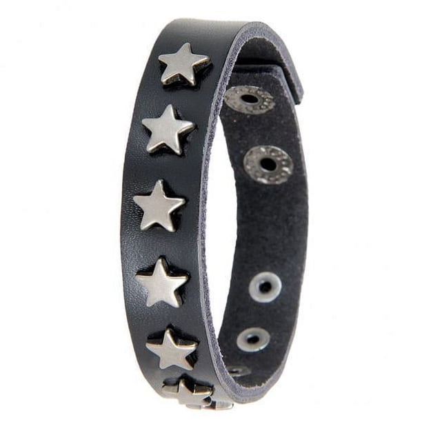 2X PU Cuero Estrella Pulsera Brazalete Brazalete Charm Mujer Joyería Negro 2 piezas