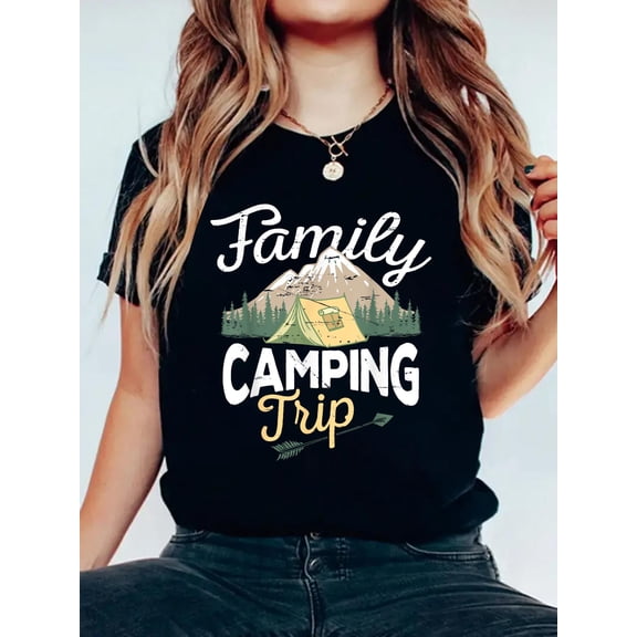 100% Cotton Matching Family Camping Trip Shirt Matching Vacation T-Shirt Women's Men's Graphic Tee Casual Tops