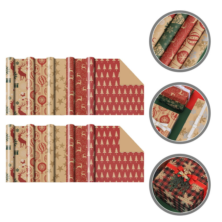 10 Rolls Christmas Gift Packing Paper Kraft Wrapping Paper Christmas Party  Supplies (5 styles)