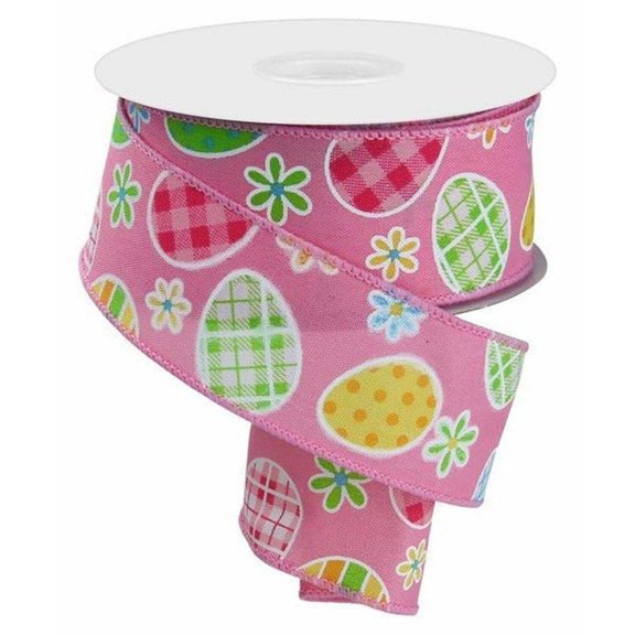 Craig Bachman 1.5 Inch Check Plaid Easter Egg Ribbon, Light Pink, 10 Yards